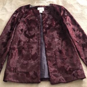 Anthropologie Faux Fur Burgundy Soft Coat - Small